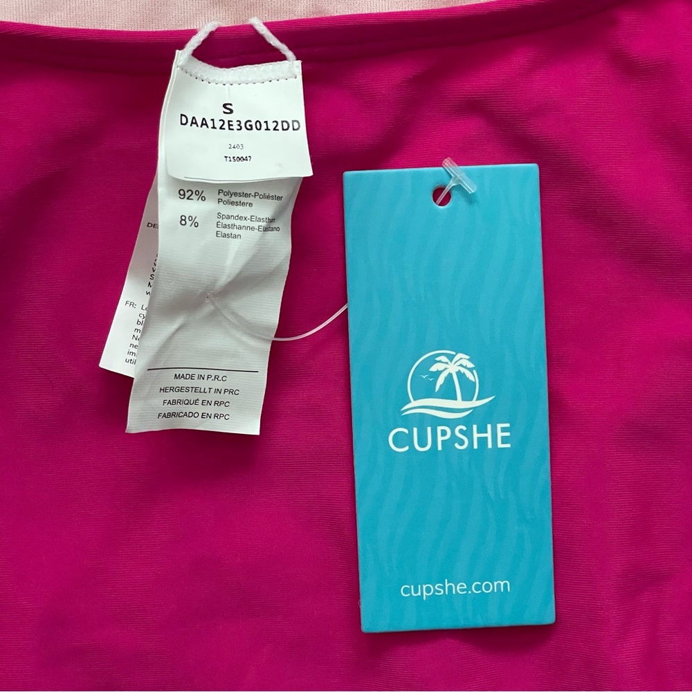 NWT CUPSHE Women's Deep V-Neck Ruffled Lace Up One Piece Swimsuit Hot Pink Small - Picture 8 of 13
